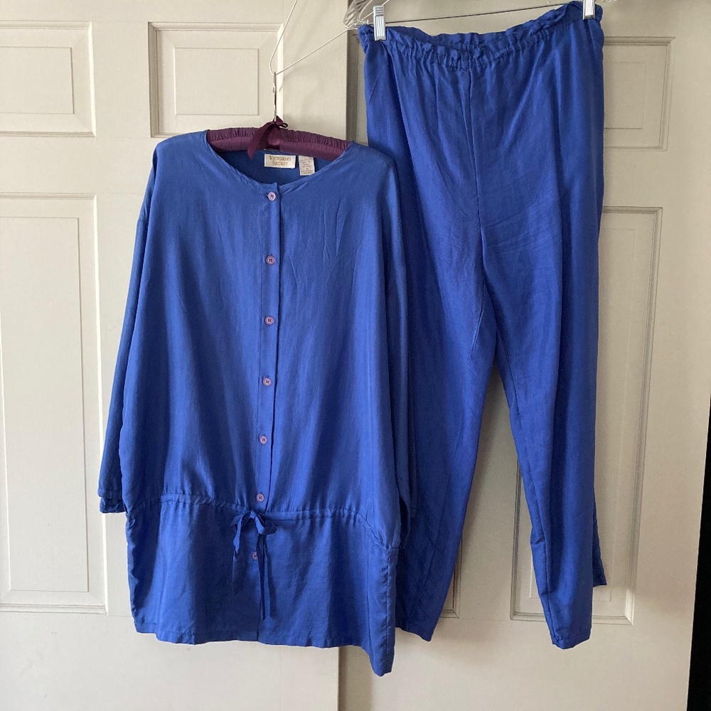 Victoria's Secret Royal Blue Two-Piece Lounge Set. 100% Silk